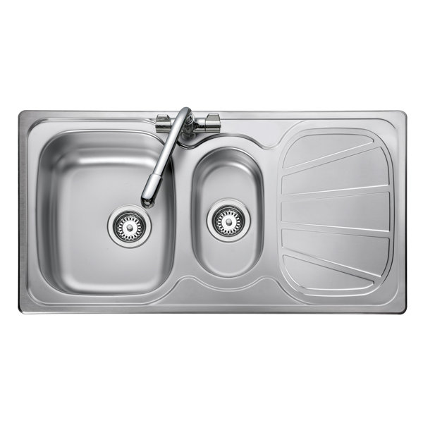 Rangemaster Sink   Taps Baltimore 508mm W Stainless Steel Inset Kitchen Sink With 2 Faucet Holes 